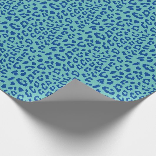 Blau auf Türkis Leopard Print Muster Geschenkpapier (Ecke)