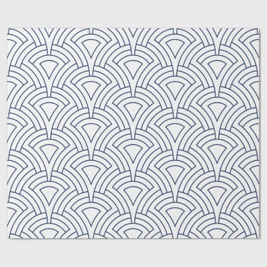Blau auf weißem Art-Deko-geometrischem Muster Geschenkpapier (Flach)