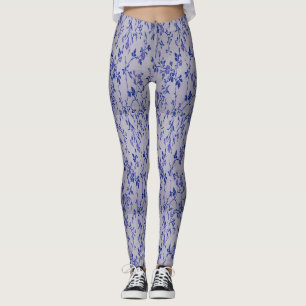 Blau auf weißem Blumengewebe Leggings