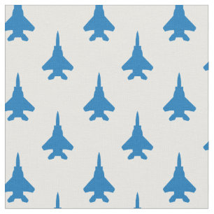 Blau auf weißem F-15-Kampfflugzeug-Muster Stoff