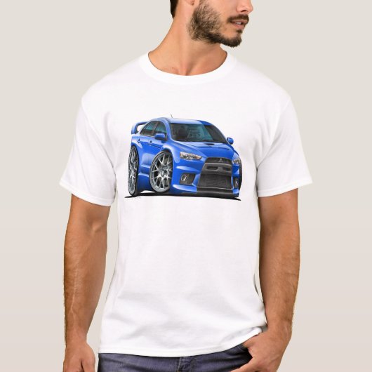 Blau-Auto Mitsubishis Evo T-Shirt (Vorderseite)