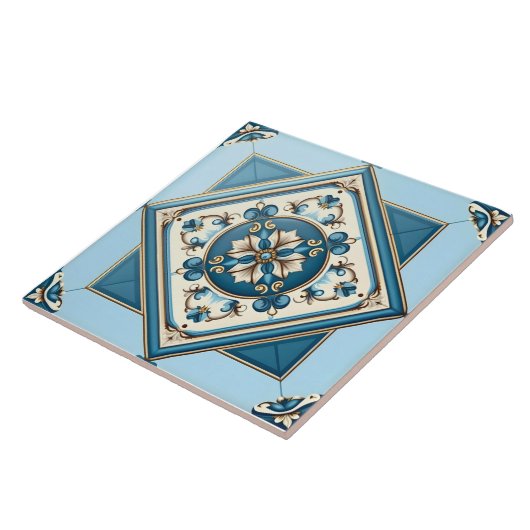 Blau-Barock-Mittelmeer Fliese (Seite)