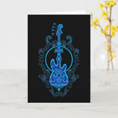 Blau-Bass Gitarre Design auf schwarz Karte (Gelbe Blume)