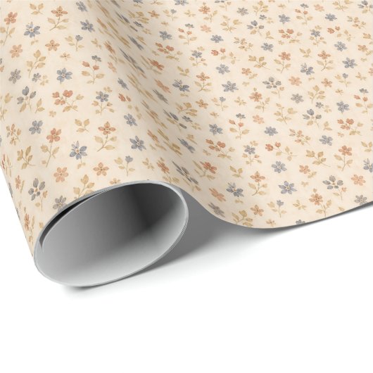Blau Beige Blumen Vintage Geschenkpapier (Rolleneckpunkt)