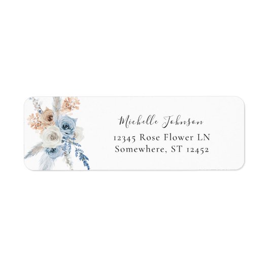 Blau & Beige Boho Blumen-Rücksende-Adressetikett 4 (Vorne)