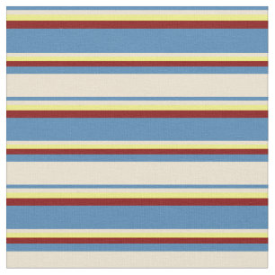 Blau, Beige, Gelb und Maronfarbene Streifen Stoff