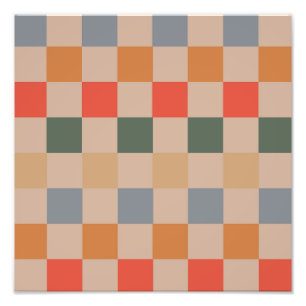 Blau Beige Orange Braun Kariert Gingham-Muster Fotodruck