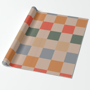 Blau Beige Orange Braun Kariert Gingham-Muster Geschenkpapier