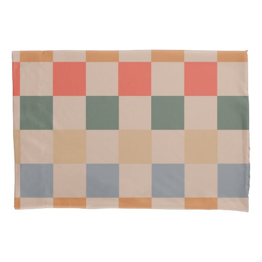 Blau Beige Orange Braun Kariert Gingham-Muster Kissenbezug (Vorderseite)