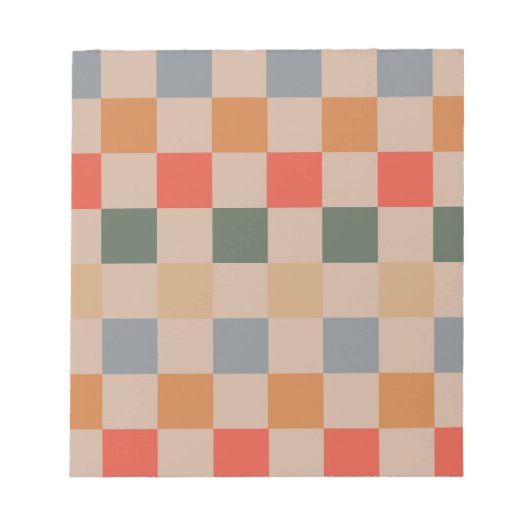 Blau Beige Orange Braun Kariert Gingham-Muster Notizblock (Vorderseite)