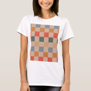 Blau Beige Orange Braun Kariert Gingham-Muster T-Shirt