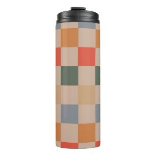 Blau Beige Orange Braun Kariert Gingham-Muster Thermosbecher