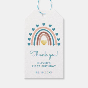 Blau Beige Regenbogen 1. Geburtstag Danke Geschenkanhänger