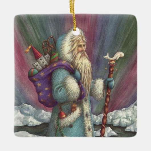 BLAU BELSNICKLE, NORDLICHTE UND PENGUINEN KERAMIKORNAMENT (Vorderseite)