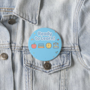 Blau Bereit zum Lernen Süß Zurück zur Schule Button