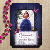 Blau, Berry Pink Schmetterlinge Quinceanera Einladung