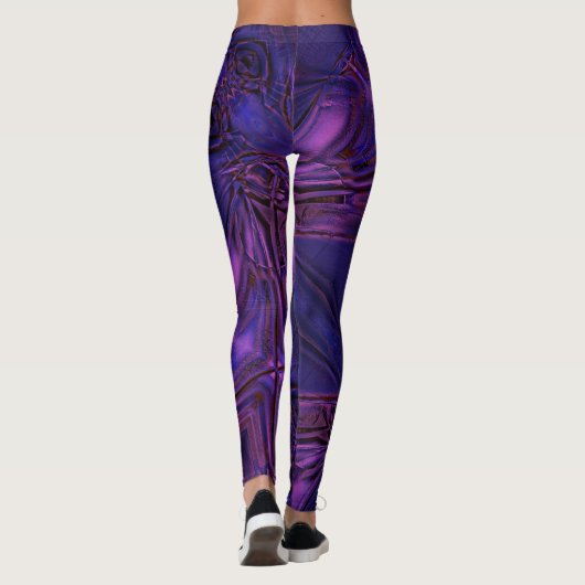 Blau bis lila verblasste Textur und digitale Kratz Leggings (Rückseite)