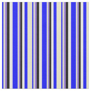 Blau, blassgoldene Streifen, Lila, schwarz und wei Stoff