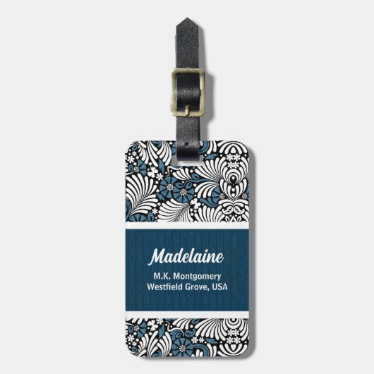 Blau-Blattdruck mit Weiß und Schwarz Gepäckanhänger (Vorderseite vertikal)