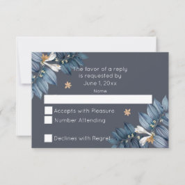 Blau Blätter Weiße Blume Moderne Hochzeit RSVP Karte