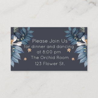 Blau Blätter Weiße Blume Moderne Hochzeitsempfehlu Begleitkarte