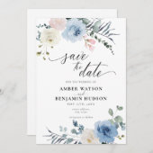 Blau, blau, pink, blau und blass Save the Date Einladung (Vorne/Hinten)