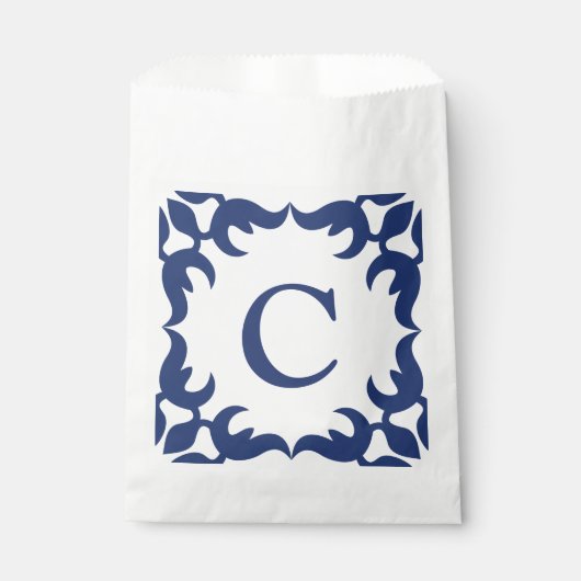 Blau-Blau-Scroll-Monogramm Geschenktütchen (Vorderseite)