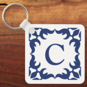 Blau-Blau-Scroll-Monogramm Schlüsselanhänger (Vorderseite)
