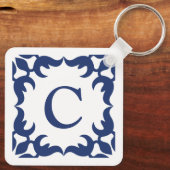 Blau-Blau-Scroll-Monogramm Schlüsselanhänger (Rückseite)