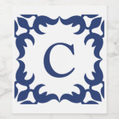 Blau-Blau-Scroll-Monogramm Weinetikett (Einzelnes Label)
