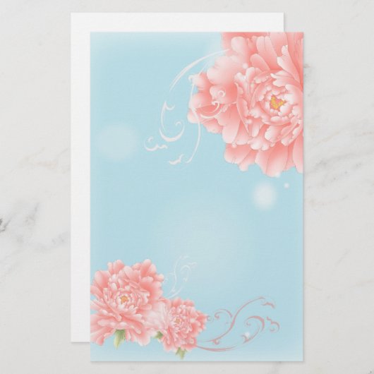 Blau-blaue, blühende, rosa Blume Briefpapier (Vorne/Hinten)