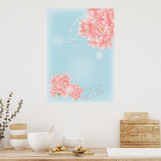 Blau-blaue, blühende, rosa Blume Poster (Küche)