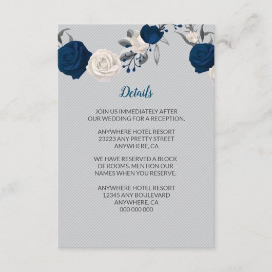 Blau-blaue Blume silberne Blätter graue Details Begleitkarte (Vorderseite)