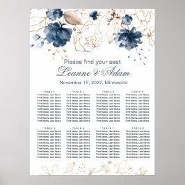 Blau-blaue Blumenmeere und goldene Hochzeit 8 Tisc Poster
