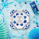 Blau-blaue Floral Tile Aquarell gestrichen Pappteller (Party)