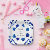 Blau-blaue Floral Tile Aquarell gestrichen Pappteller (Party)