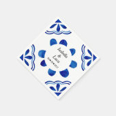 Blau-blaue Floral Tile Aquarell gestrichen Serviette (Ecke)