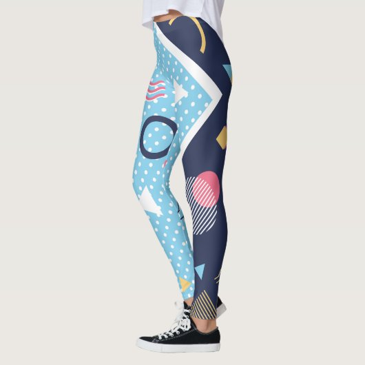 Blau-blaue geometrische Form der 80er Jahre Leggings (Links)