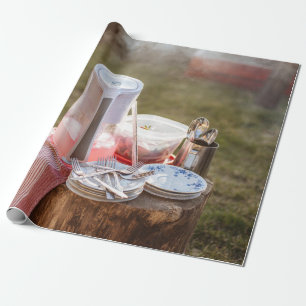 Blau-blaue Keramik Teller und Pitcher Geschenkpapier