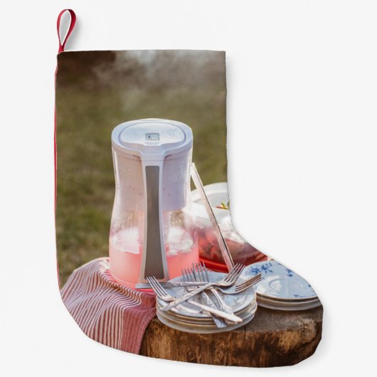 Blau-blaue Keramik Teller und Pitcher Kleiner Weihnachtsstrumpf (Vorderseite)