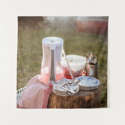 Blau-blaue Keramik Teller und Pitcher Wandteppich (Vorderseite)
