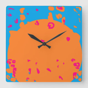 Blau-blaue und blassorangefarbene Gestaltung Quadratische Wanduhr