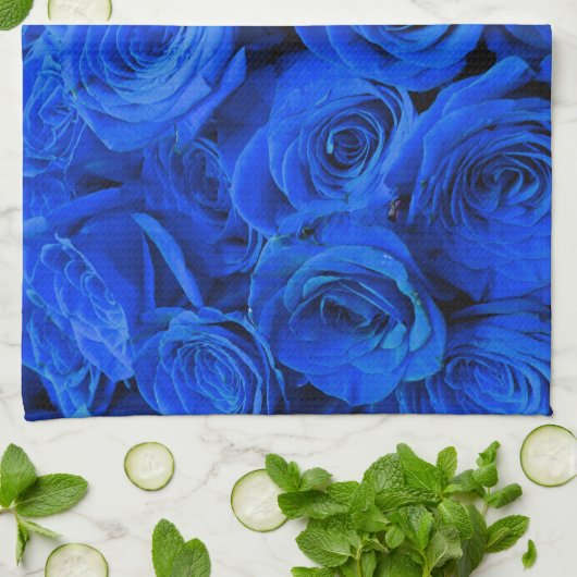 Blau blühende Blumen blauer Rose Geschirrtuch (Gefaltet)