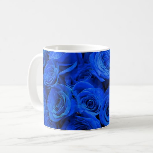 Blau blühende Blumen blauer Rose Kaffeetasse (Vorderseite Links)