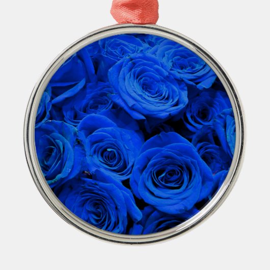 Blau blühende Blumen blauer Rose Ornament Aus Metall (Vorne)