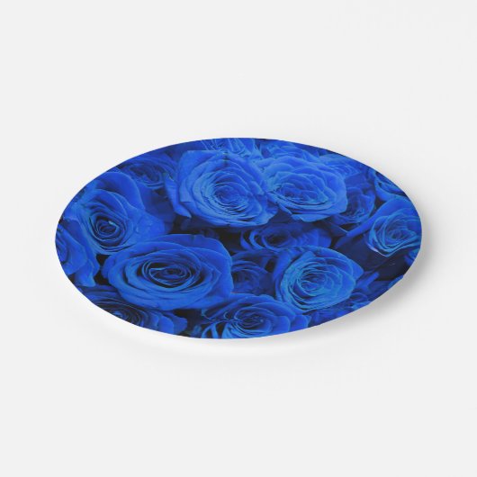 Blau blühende Blumen blauer Rose Pappteller (Schrägansicht)