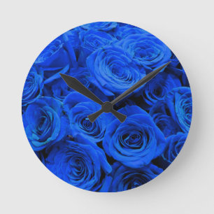 Blau blühende Blumen blauer Rose Runde Wanduhr