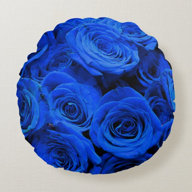 Blau blühende Blumen blauer Rose Rundes Kissen (Vorderseite)