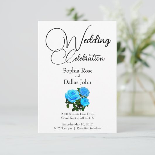 Blau blühende Rose mit Blumen Einladung (Stehend Vorderseite)