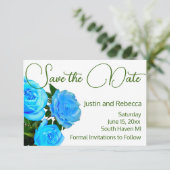 Blau blühende Rose mit Blumen Save The Date (Stehend Vorderseite)